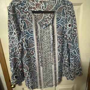 Cato Blue and Burgundy Paisley Blouse. NWOT